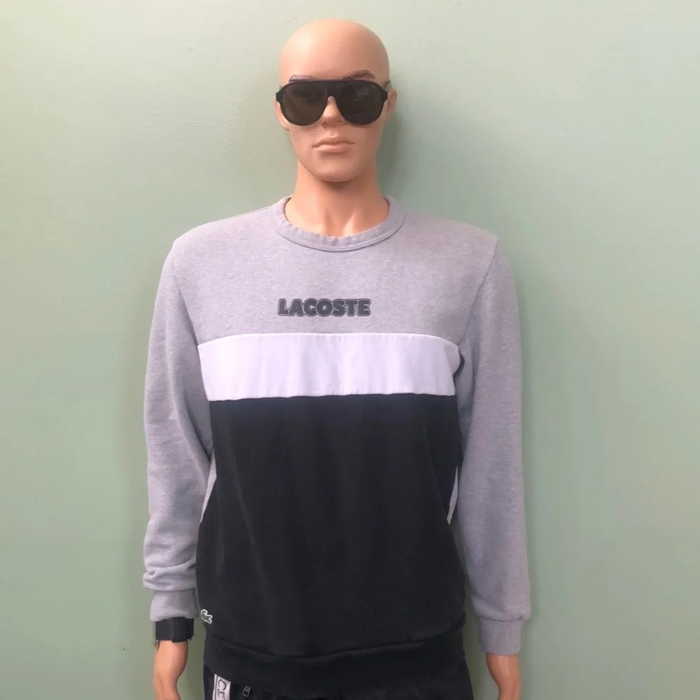 Lacoste Men's Grey/Black Pullover - Size Medium
